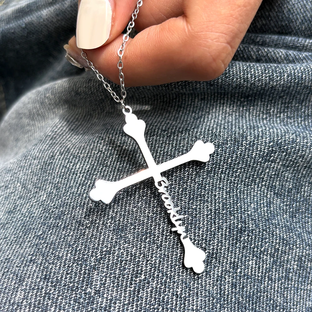 

Personalized Custom Name Necklace Stainless Steel Cross Christian Nameplate Pendant Ladies Fashion Jewelry Mother's Day Gift