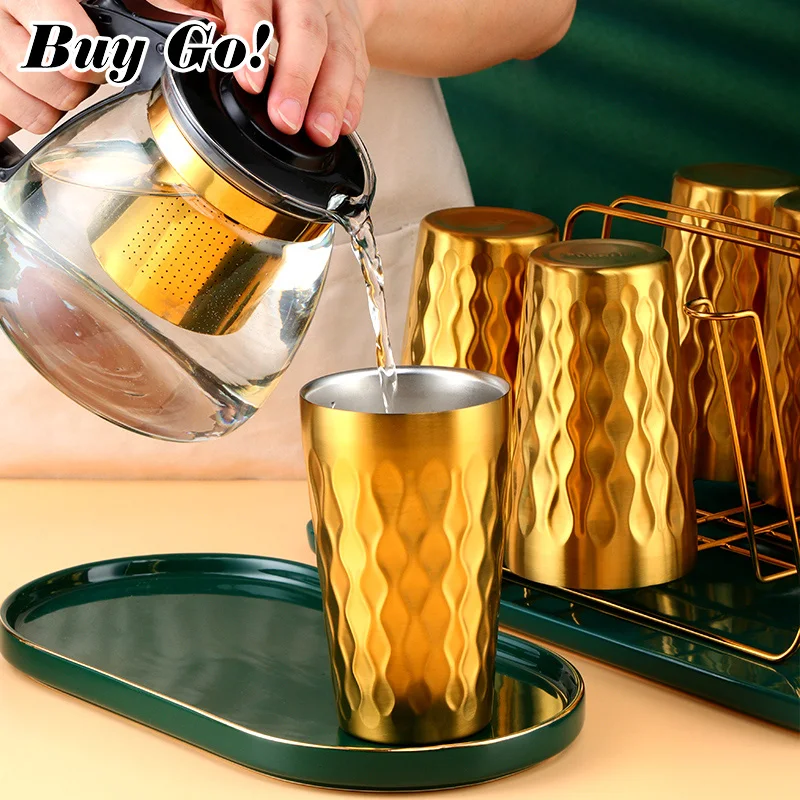 1-8PCS Double-Wall Stainless Steel Coffee Mug 350ml Household Office Water Milk Tea Cup Beer Cup With Holder Kitchen Drinkware