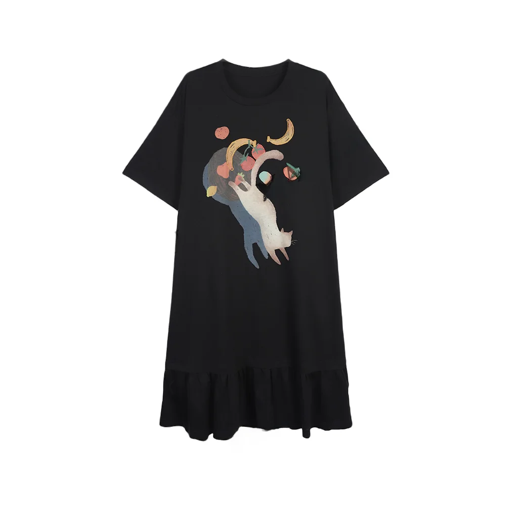 

Casual Embroidery plus Size Summer Dress Slimming Leisure plus Size Women's Dress Cotton Short Sleeve round Neck Dress