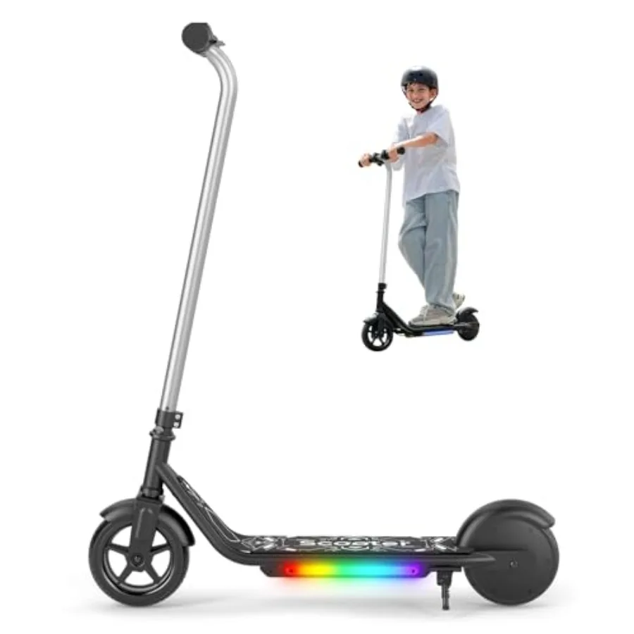 

Electric Scooter for 150W Motor Simple One-Button Control 2 Safe Speeds 610 MPH Colorful Lights Magnetic Charging Dual Brake Sy