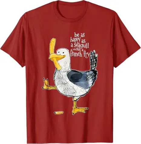 Be As Happy As A Seagull with A French Fry Funny Seagull T-Shirt Y2k Beach Vacation Clothes Bird Watcher Novelty Gift Cotton Tee