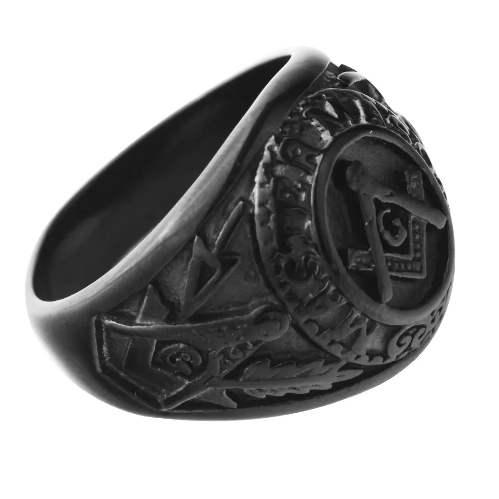 Master Mason Freemason Men\'s black Free Mason Stainless Steel Masonic Ring