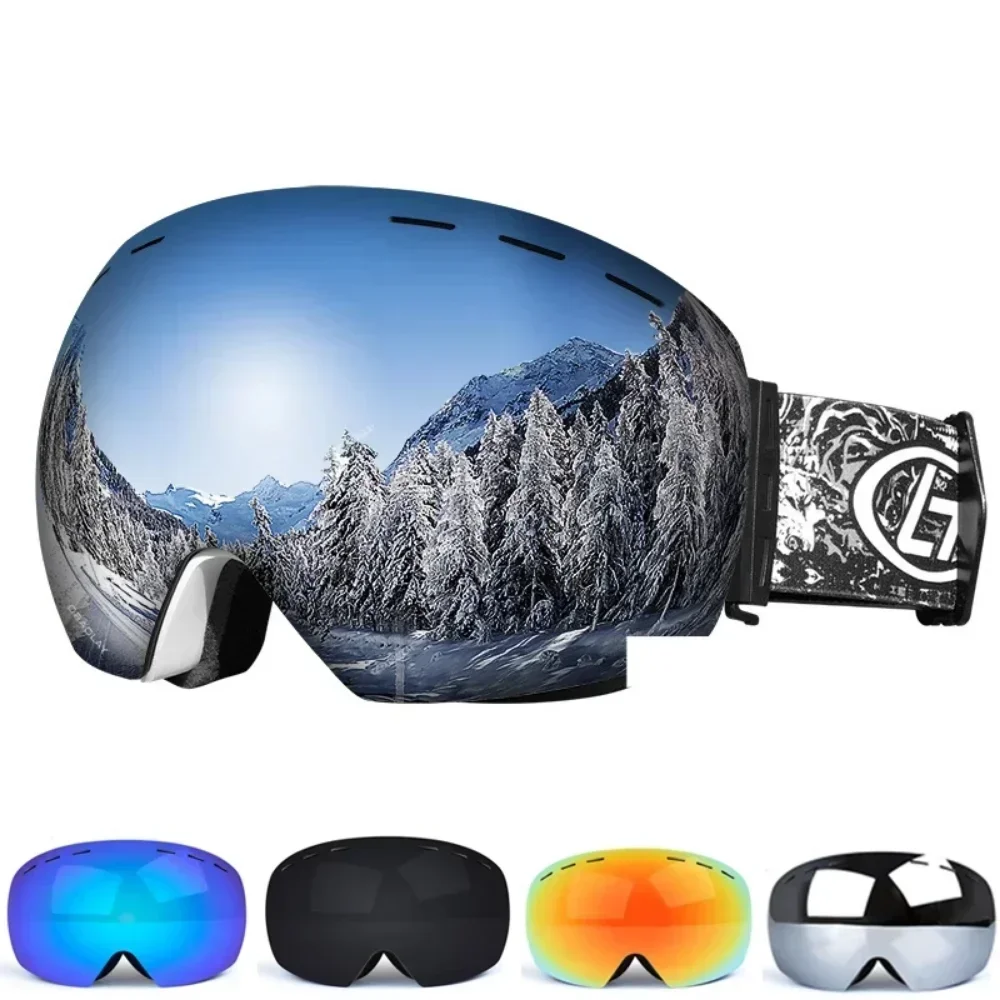 

Goggles UV400 Snowboard Skiing Double Ski Anti-fog Layer Lens Women Case Eyewear PC Snap-on Men