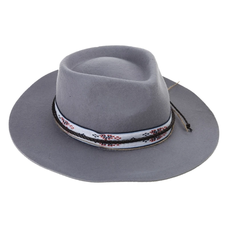 Flat Brims Hat for Masquerade Party Gentleman Hat Wool Jazzs Hat with Belt Adult Carnivals Party Costume Hat Headpieces