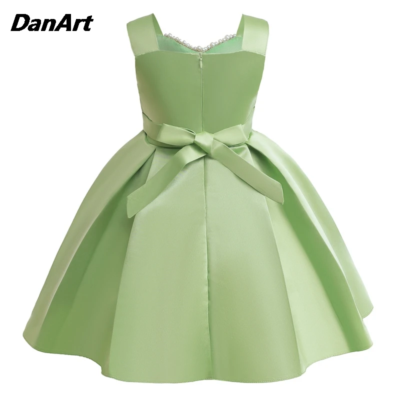 Vestido de banquete monocromático plissado feminino, vestido de performance infantil, jaqueta curta verde matcha, conjunto novo