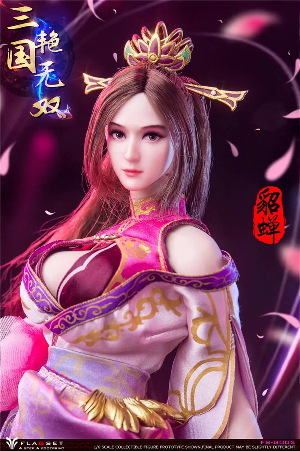 1/6 FLAGSET FS-G002 Three Kingdoms Yan Wushuang Diao Chan White Pale Female Head Sculpture Carving Long Hair For 12