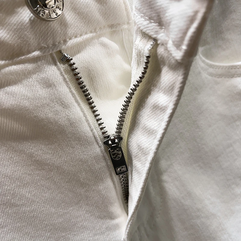 

Designer fashion new high-quality white washed retro perforated patch elastic slim fit men's pants hombre