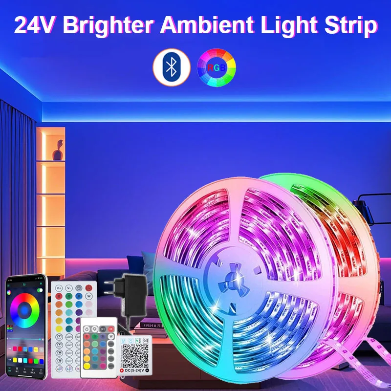 5V/24V RGB LED Strip Lights Bluetooth APP Controls Music SYNC TV Backlight Atmosphere Light Strip 5-30M Lamp Tape for Room Decor