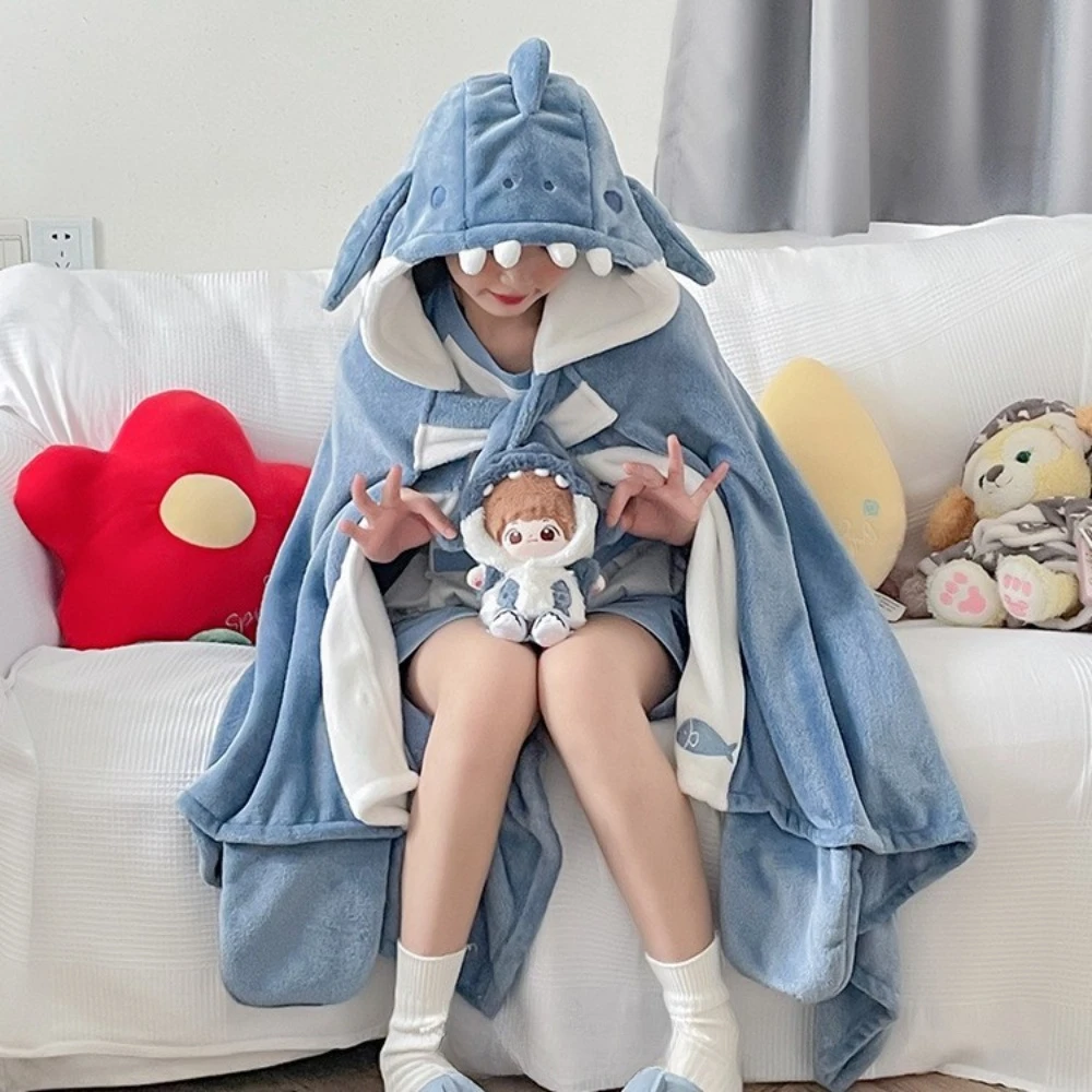 Winter Coral Velvet Napping Little Bat Cute Cloak Shawl New Pajama Female Ins Little Fox Office Air Conditioning Woolen Blanket