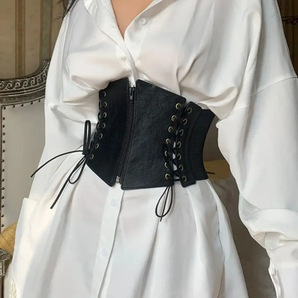 Luxury PU Leather Zipper Cummerbunds Dress Girdle High Waist Female Waistband Strap Wide Waist Belt Women