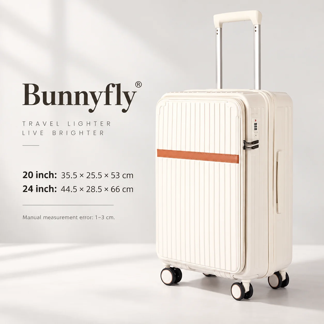 Bunnyfly Front Opening Expandable PC Luggage with TSA Lock, Silent Spinner Wheels, Carry On Suitcase