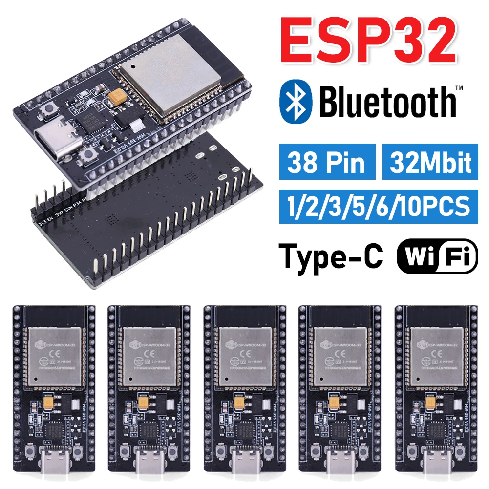 1-10pcs/ESP32 Development Board TYPE-C USB CP2102 WiFi+Bluetooth Dual Core ESP32-DevKitC-32 ESP-WROOM-32 Expansion 38PIN