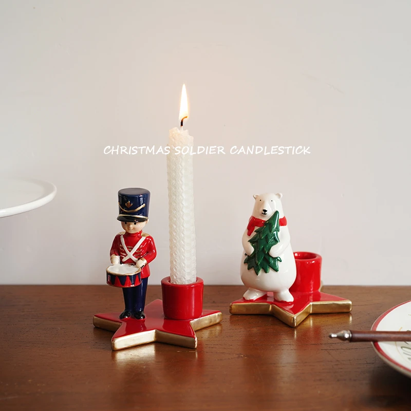 Christmas Decoration Candlestick Hand-painted Soldier Christmas Snowman Shape Candle Holder Ceramic Room Decor Holiday Gift