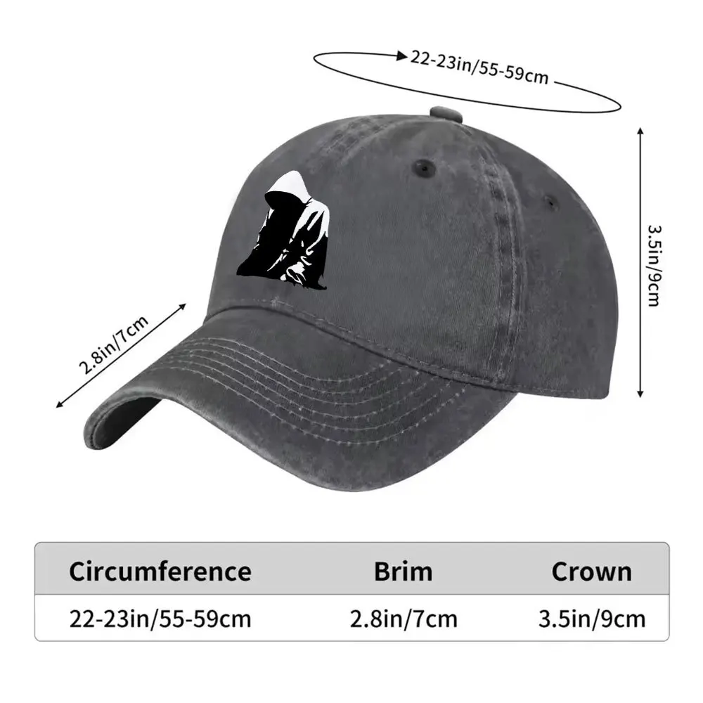 Hooded Figure Graphic Distressed Baseball Cap Unisex Cotton Outdoor Cap for Camping Hiking Sports