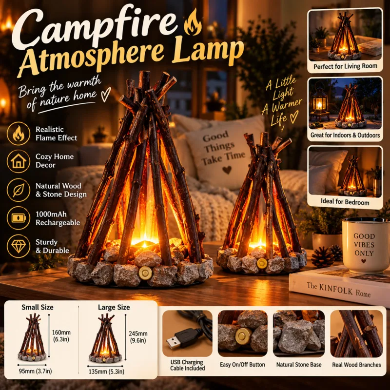 Stone Base Wood Branch LED Table Lamp, Touch Control Faux Flame Night Light, Ambience Decor Light For Bedroom Table Decor Gift