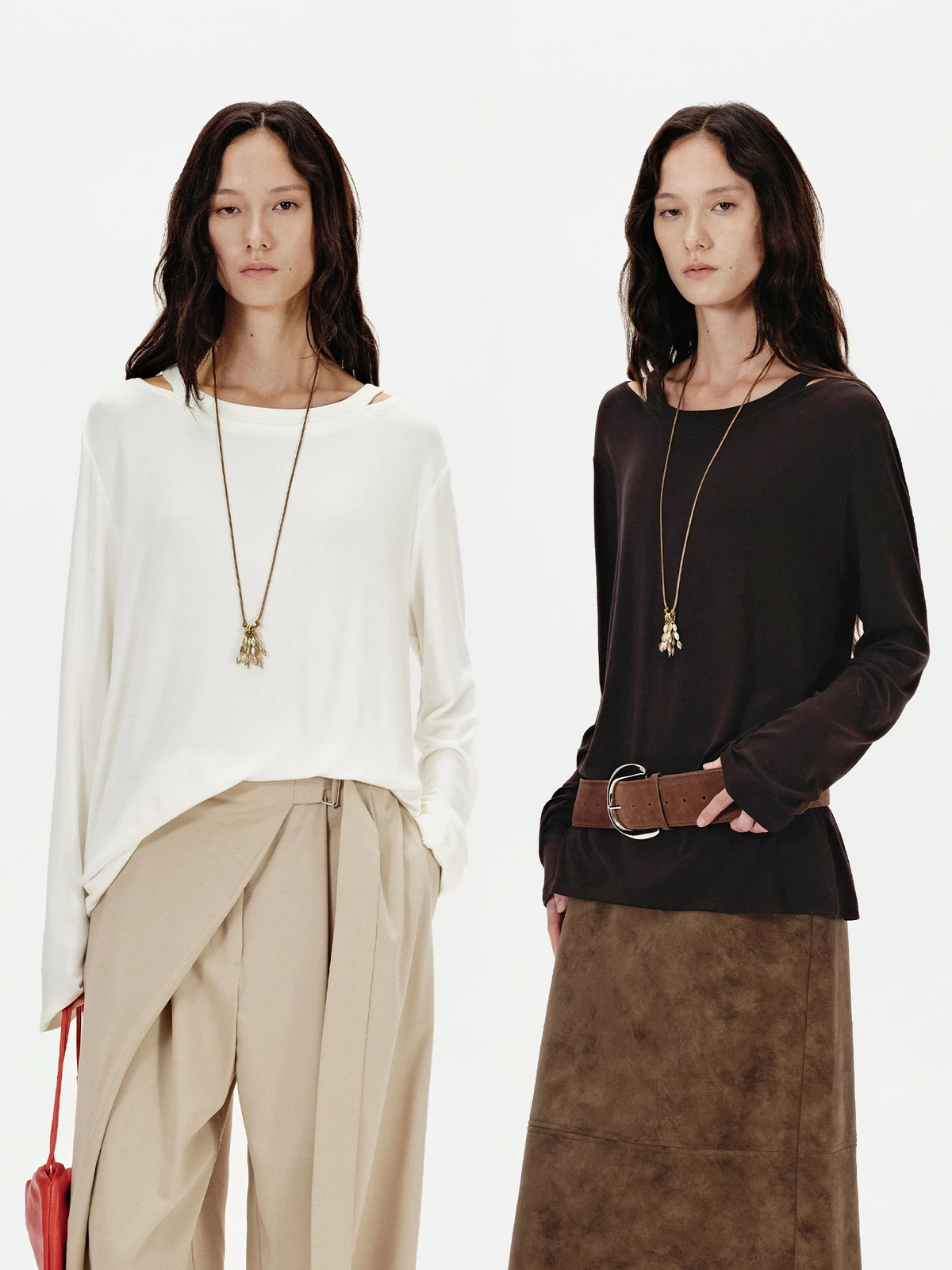 

Marllen Tech Fiber Long Sve T-irt Women's Ne Hanging Hollow Design Casual Sle Viscose Acetate Nylon Spandex Blend