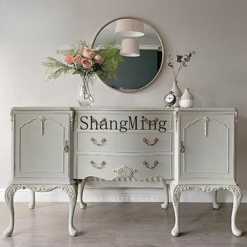 

CL retro white porch cabinet, living room decoration cabinet, modern simple solid wood carving furniture