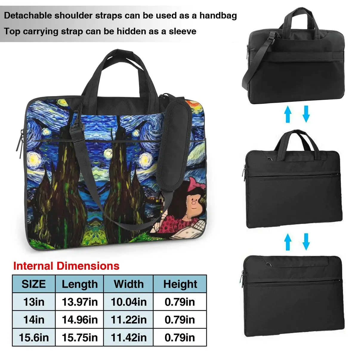 Handbag Laptop Bag Mafada Reading Book Briefcase Bag Van Gogh Portable14 15 15.6 Business Computer Bag For Macbook Air Pro Asus