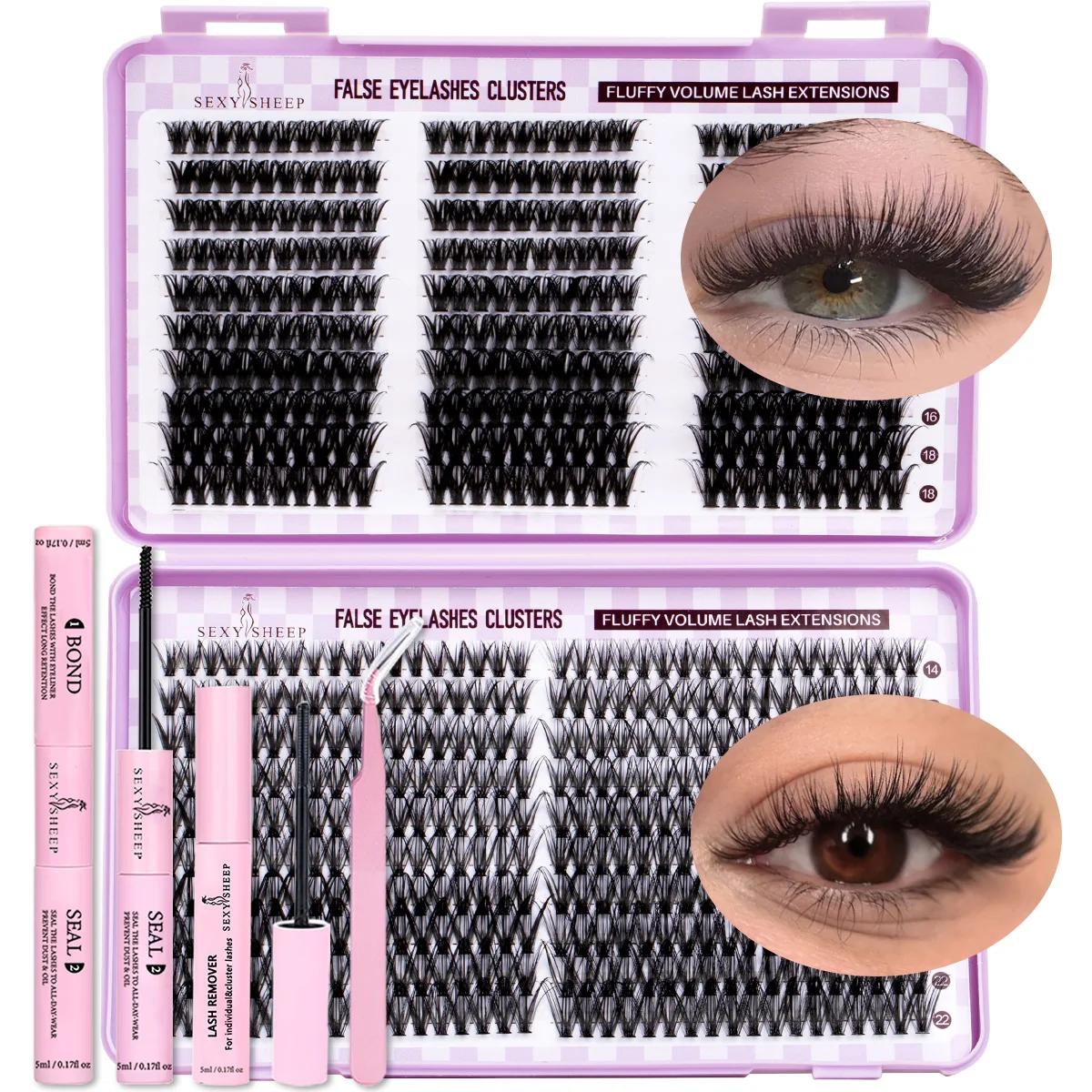 DIY Wimpernverlängerungs-Set Dicke Cluster-Wimpern mit Kleber und Versiegelung Flauschige Einzelwimpern Gemischtes Volumen Wiederverwendbares Make-up – Detail 6