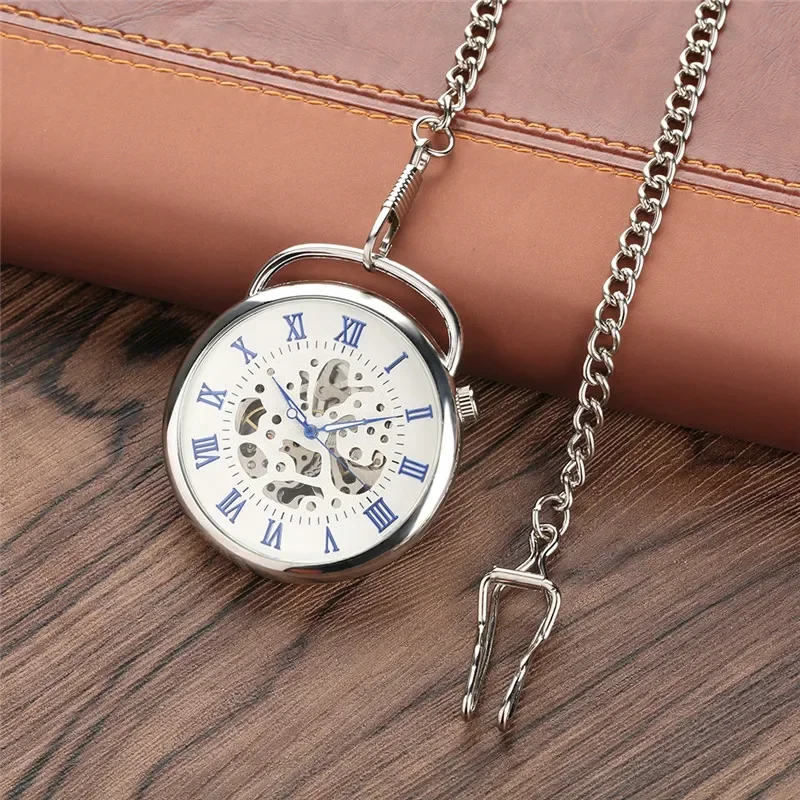 Vintage Open Face Men Women Pocket Watch Skeleton Handwinding Mechanical Watches Roman Number Clock Pendant Chain Timepiece