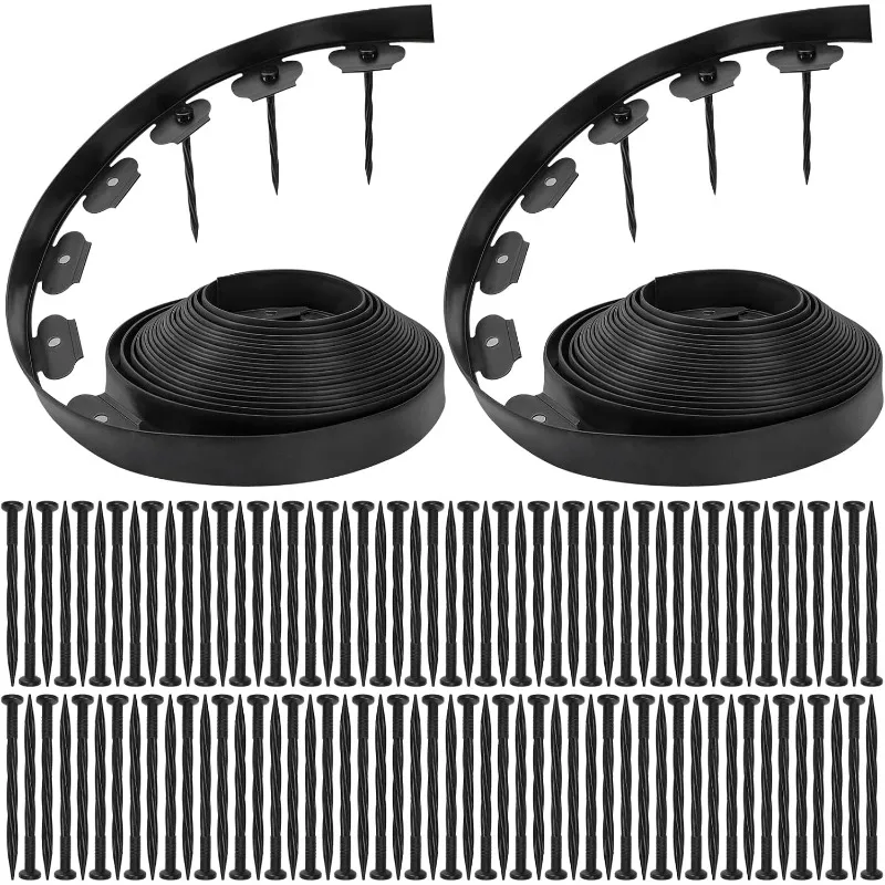 

1.5 Inch x 66FT Landscape Edging Border with 100 Anchoring Spikes, No Dig Garden Border Edging Kit, Flexible Garden Edgi