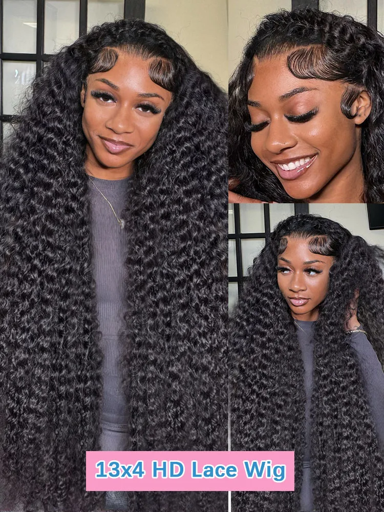 Parrucche Glueless per capelli umani ricci neri al 100% 13x6 Parrucca anteriore in pizzo HD Frontale Jerry Riccioli birmani Chiusura Multi Separazione Intrecciata Indossare