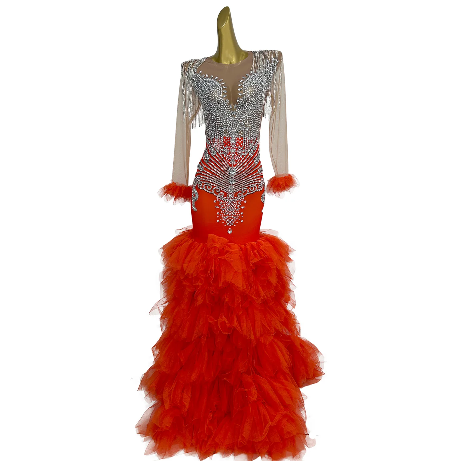 Luxury Ball Gown Elegant ผู้หญิงชุดราตรีเซ็กซี่ Sheer ตาข่ายชุดยาววันเกิดพรหม High-end Couture Saobaju
