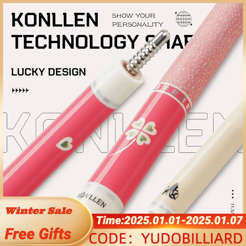 KONLLEN KL-Pink Pool Cue Carbon Maple Shaft 11.5/12.5mm Tip Technology Carbon Fiber Tube 3 * 8/8 Joint for Billiard Cue Stick