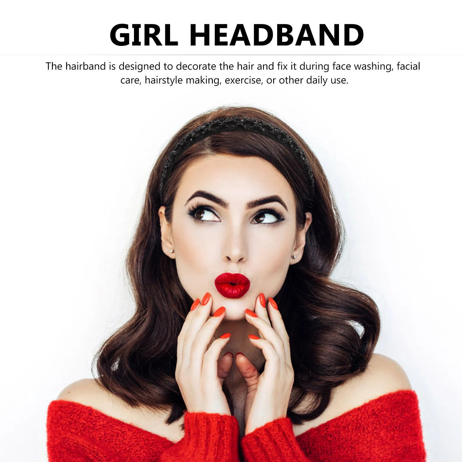 Crystal Beaded Hairband Women Soft Skin-Friendly Material Simple Hair Tying Hairband for Face Washing Exercise Travel Party