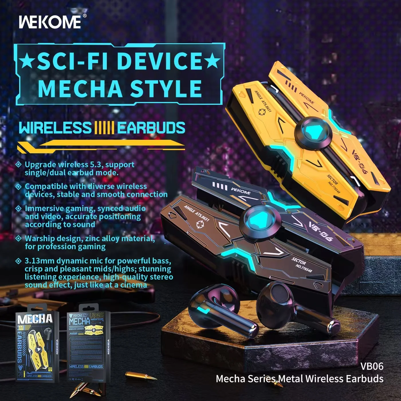 WEKOME Mecha Wireless Bluetooth Earphones TWS Intelligent Noise Cancellation in-ear Sports Esports Gaming Long Endurance Earbuds