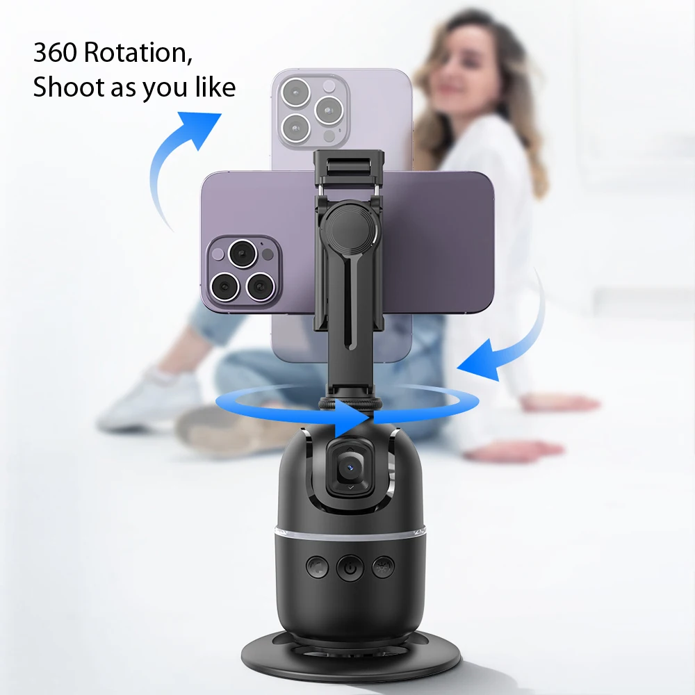 Smart Tracking Tripod for Smartphone Camera, Colorful Light 360 Rotation Follow Focus, AI Gimbal Stabilizer for Tiktok live.