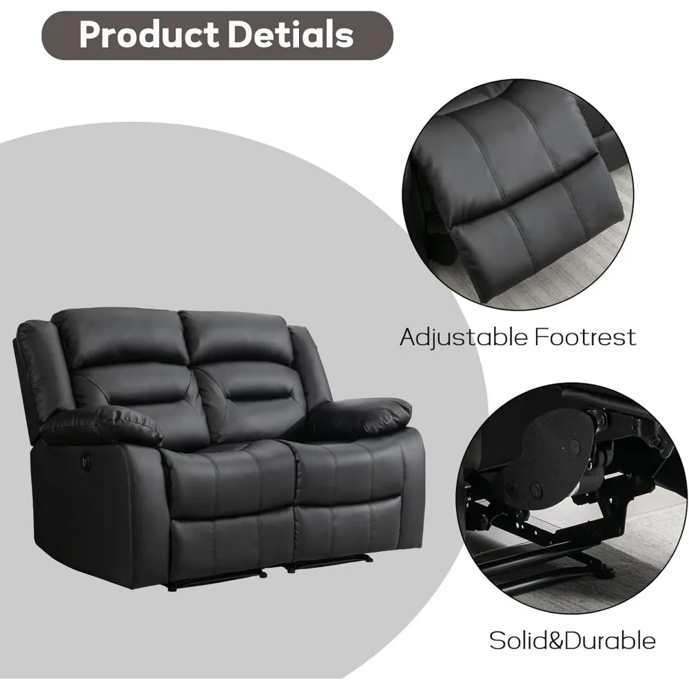 Faux Leather Power Loveseat Recliner, Electric Reclining Sofa Chair, Overstuffed Comfortable Armrest Couch Set for Living Room