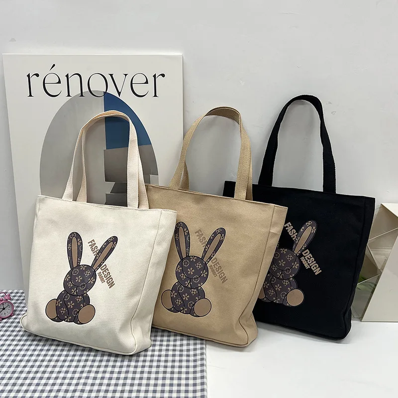 Custom  2023 Spring and Autumn New Printed Portable Canvas Bag Women's Shopping Casual Tote Bag Shoulder Bag Cute Simple Bag