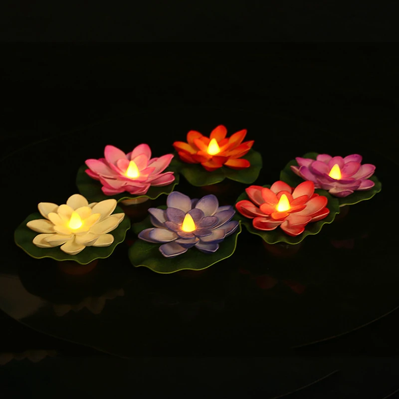 1PC Künstliche Schwimmende Lotus Nachtlicht 10cm Blume Lotus Lampe Wasserdichte Lichter Weihnachten Garten Pool Teich Brunnen Dekoration – Detail 7