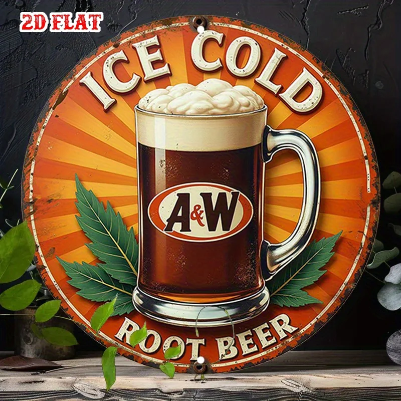 Letrero de Metal de raíz de cerveza Vintage A & W, decoración de comedor Retro con taza de cerveza helada, fondo naranja, aluminio resistente para interiores, 1 ud.