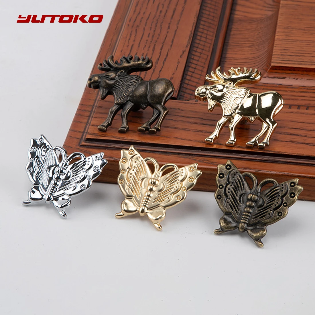 YUTOKO Retro Cabinet Knobs Plant Animal Shape Furniture Handle Zinc Alloy Drawer Dresser Knobs Gold Kitchen Handles Door Pulls