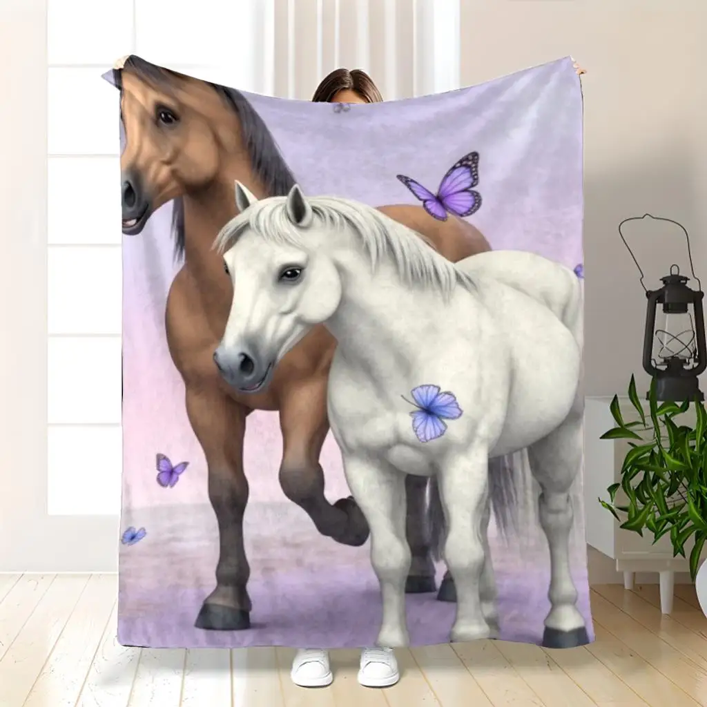 Large Decorative Horse and Pegasus Blanket Throw 150x200cm Cozy Fleece Equestrian Gift for Farm Lovers
