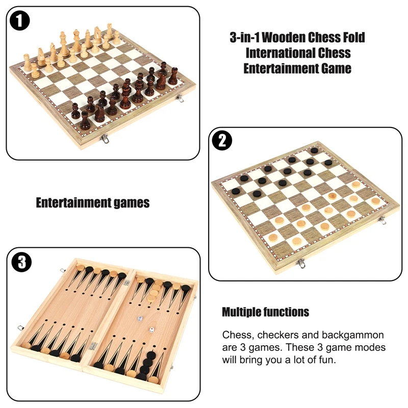 3 In 1 Wooden Chess And Checkers Set Magnetic Chess Board Set For Kids Adults Travel Portable Folding Chess Game Sets