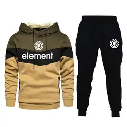 New ELEMENT Hoodies Men Set Fashion Brand Tracksuit Thick Sweatshirt Pants Sportswear Suit Male Winter Hooded Outerwear