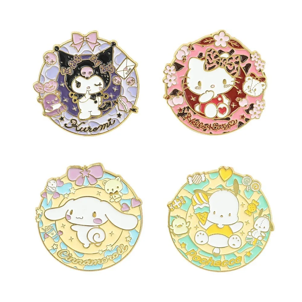 Kuromi Brooch Cartoon Hello Kitty Metal Badge Cinnamoroll Wreath Chest Badges Pupil Clothes Backpack Accessories Schoolgirl Gift