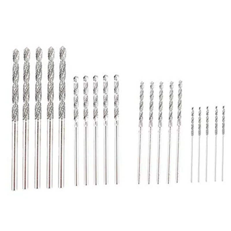 Diamond Drill Bit Set 20 Pieces 4 Sizes 1mm 1.5mm 2mm 2.5mm Twist Tip Jewelry Beach Sea Glass Shells Gemstones LapidaryA09G