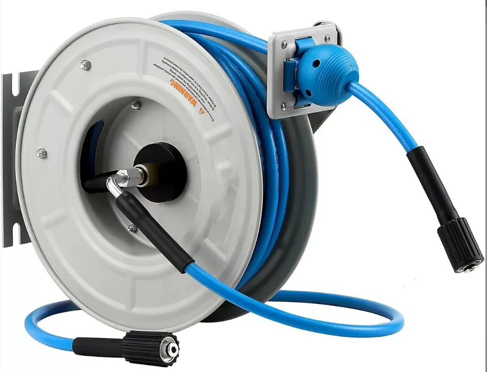 New Retractable Plastic Pressure Washer Hose Reel Heavy Duty Auto Rewind With Hose 10kg 1 Year Warranty