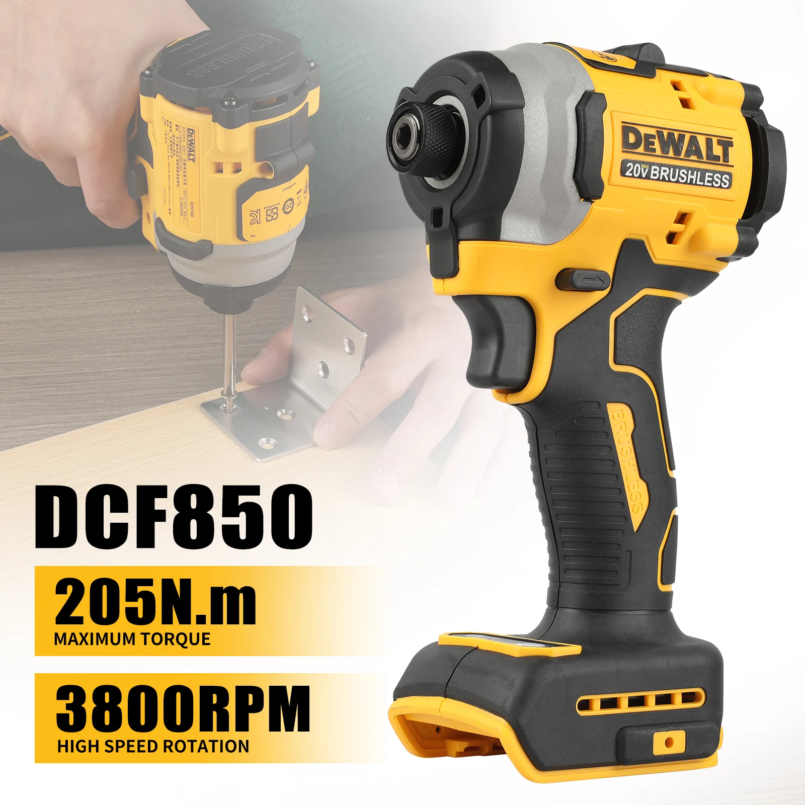 DeWalt литиевая отвертка с бесщеточным двигателем, электрическая ручная дрель, ударная дрель, комбинация DCF850 DCD805, без аккумулятора