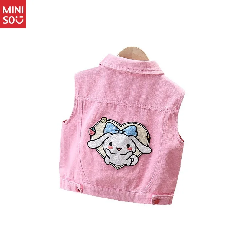 

Girls cartoon vest spring and autumn 2025 new baby girl denim vest children's autumn new solid color pink coat