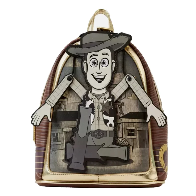 Loungefly Woody Puppet Mini Backpack Toy Story Pixar Arms Move Gold Brn-