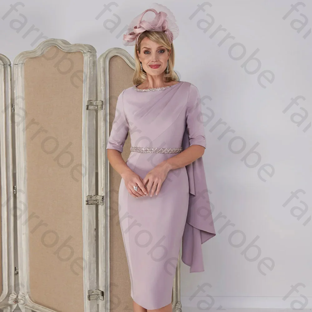 Customized Classic Lilac 3/4 Sleeves Mother Of The Bride Dress Sheath Tea Length Beaded Plus Size Goom For Women Wedding Dresses