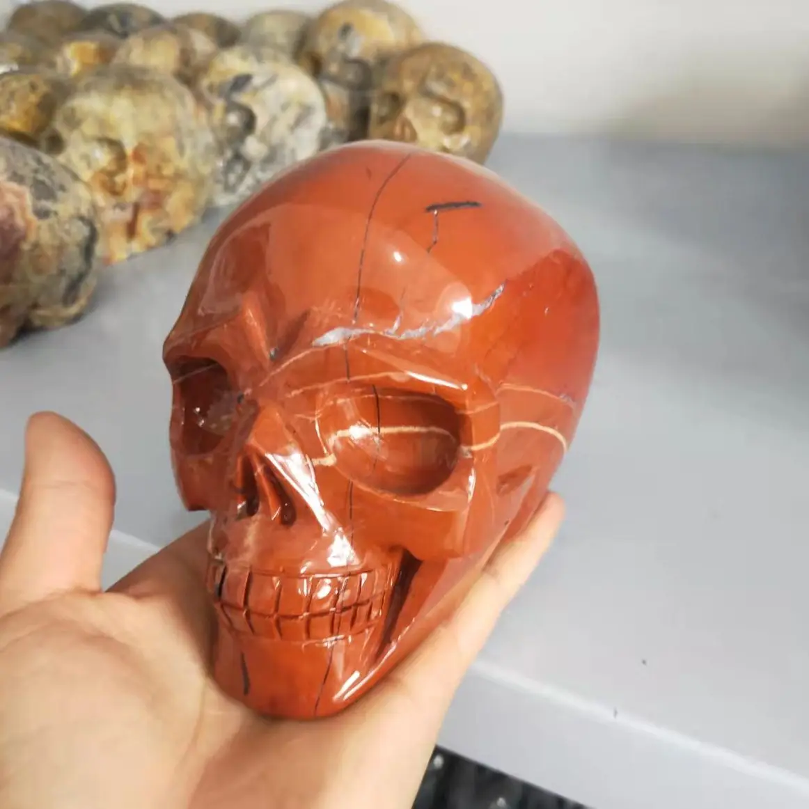 1PC 800-1000G Natural Red Jasper Crystal Skull Hand Carved  Witchcraft Sculpture Healing Reiki For Home Decor