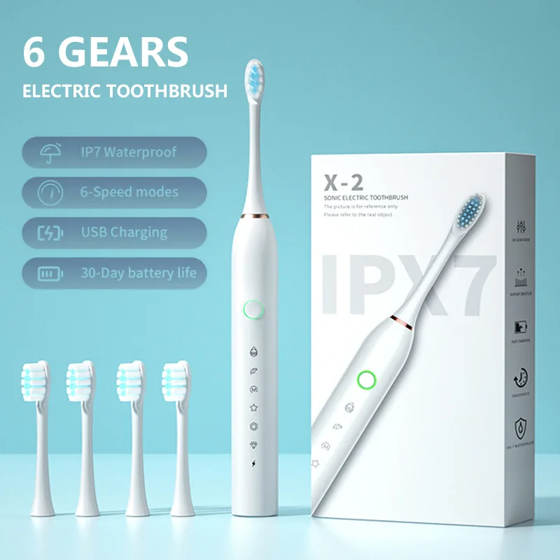 8 Toothbrush Heads Sonic Electric Toothbrush Rechargeable Adult 6 Modes Smart Timer IPX7 Waterproof Ultrasonic Toothbrush