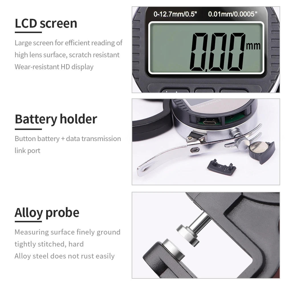 Electronic Thickness Gauge 0.01/0.001mm 12.7mm LCD Screen Digital Micrometer Thickness Meter Gauge Micrometro Measuring Tool