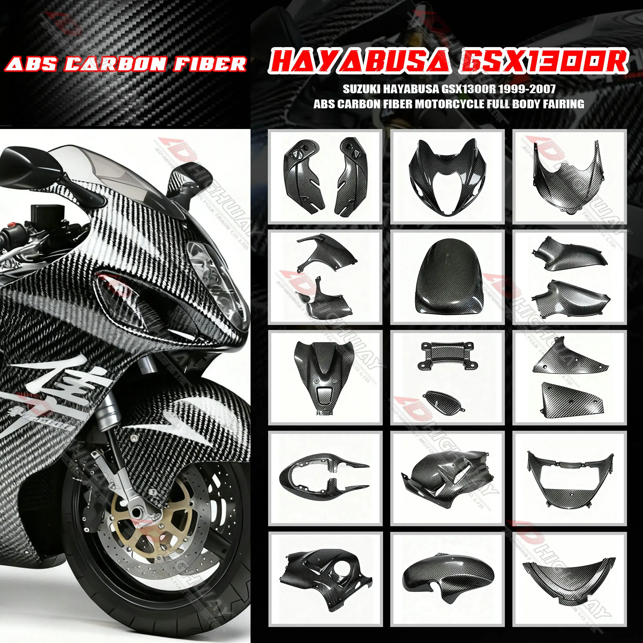 

ABS Carbon Fiber Pattern Faring Kits For Suzuki Hayabusa GSX1300R 1999-2007 Fender Frame Cover Fuel Tank Motorcycle Accessories